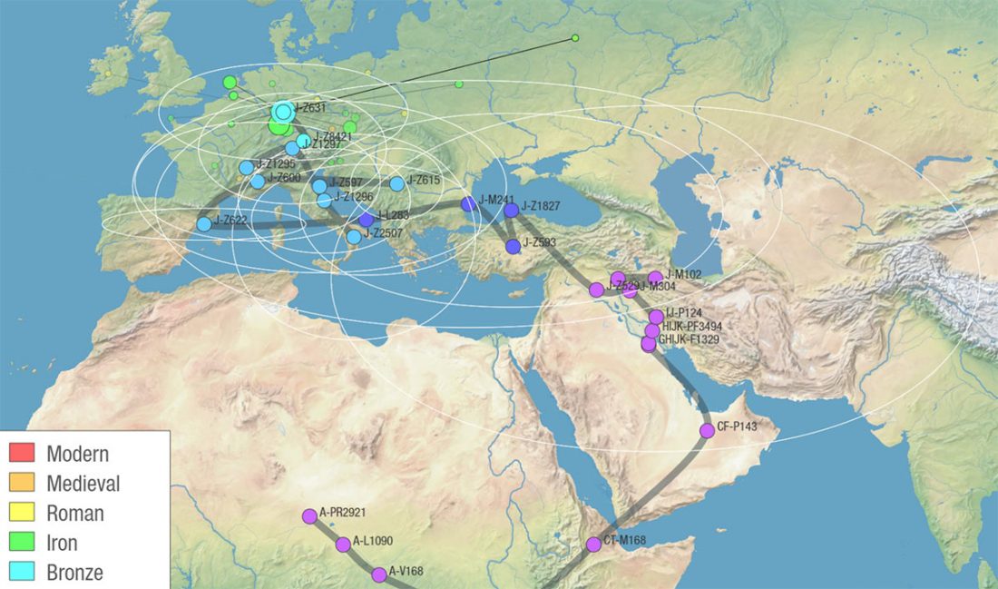 Visualizing phylogenetic trees of ancient DNA in a map | Indo-European.eu